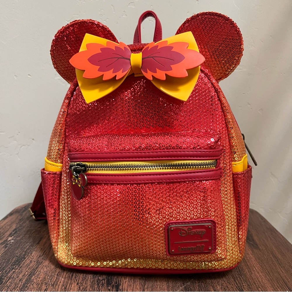Loungefly • Disney Fall Sequin Minnie Mouse Red Orange Ombre Mini Backpack